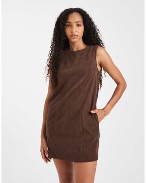 Threadbare Cord Sleeveless Mini Dress - Brown
