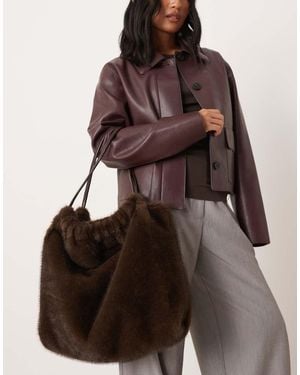 Mango Faux Fur Oversized Shoulder Bag - Brown