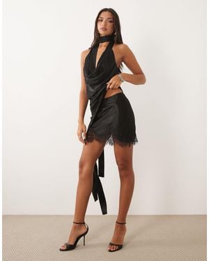 Bardot Liora Satin Mid Rise Lace Hem Mini Skirt - Natural