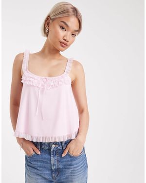 Edikted Ruffle Mesh Babydoll Tank Top - White
