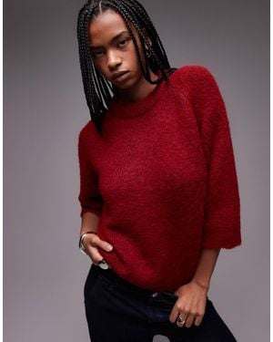 TOPSHOP Wool Blend Half Sleeve Knitted Sweater - Red