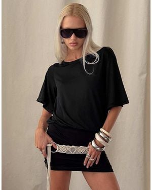 Princess Polly Romma Boat Neck Fold Over Backless Relaxed Mini Dress - Black