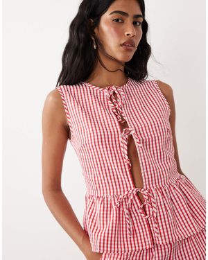 Vila Tie Front Peplum Hem Top - Red