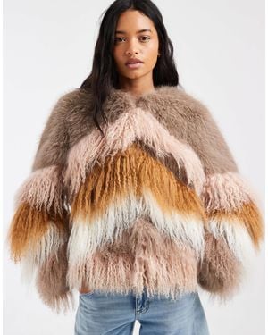 Urbancode Mongolian Mix Panelled Fur Jacket - Brown