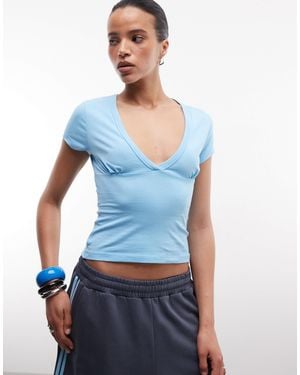 Collusion Collision Deep V Neck Tshirt - Blue