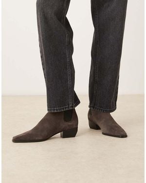 Mango Botines Grises De Estilo Wéstern Con Tacón Bajo Y Puntera Cuadrada De Ante De - Negro