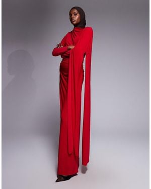 DASKA Slinky Cape Detail Maxi Dress - Red