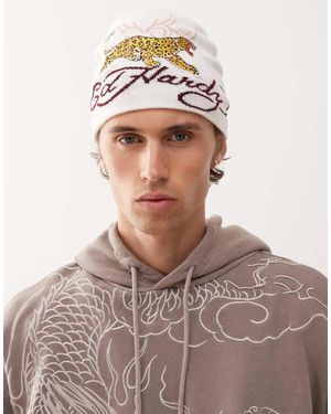 Ed Hardy Leopard Logo Beanie Hat - Natural