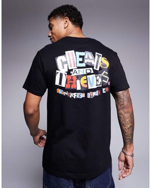 Cheats & Thieves T-Shirt 200 Gsm Nera Con Stampa Del Logo Sul Retro - Blu