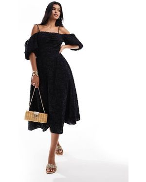 River Island Vestito Midi Con Maniche A Sbuffo - Nero