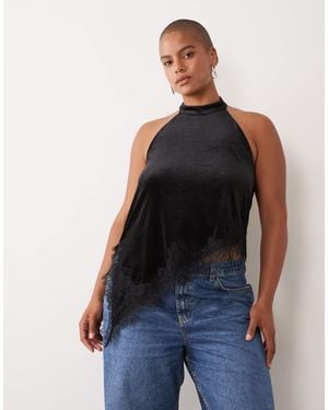 Vila Curve Samt-camisole-top mit spitzenbesatz - Blau