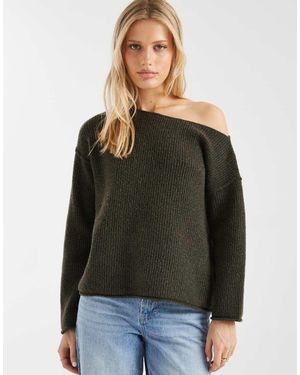 Miss Selfridge Jersey Verde Holgado Asimétrico De Punto Suave De