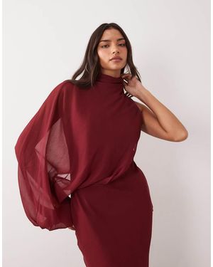 ASOS One Sleeve Blouson Overlay Bias Cut Maxi Dress - Red