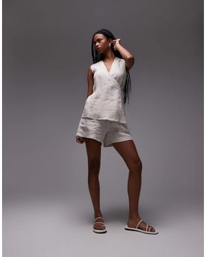 ARKET Linen Sleeveless Shirt With Tie Wrap Front - Gray