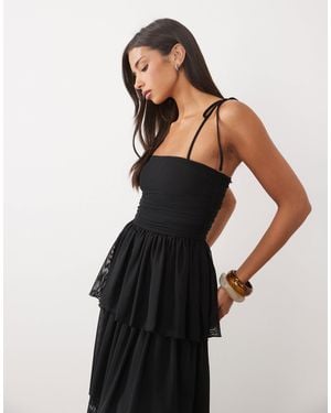 ASOS Tiered Mesh Midaxi Dress - Black