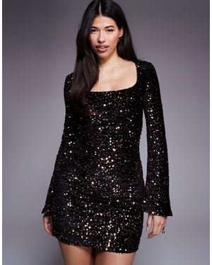 ASOS Velvet Sequin Square Neck Mini Dress - Black