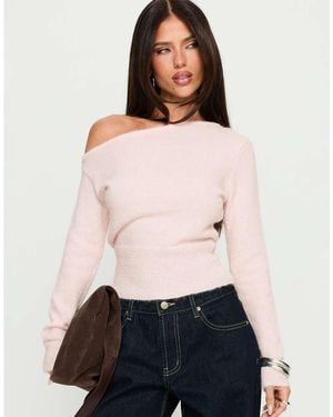 Princess Polly Seleby Wool Feel Fluffy Asymmetric Shoulder Fitted Waist Jumper - White