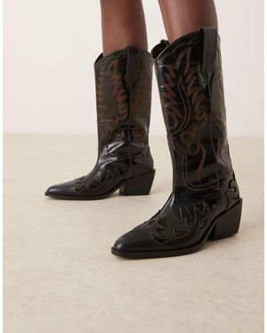 ASOS Camryn Leather Cowboy Knee Boots - Black