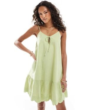 Native Youth Linen Cami Mini Dress - Green