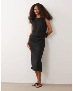 Mango Fred 100% Linen Midi Skirt - Black