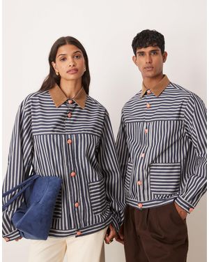 Sister Jane Mens Sister Jane Unisex Contrast Collar Stripe Jacket - Blue