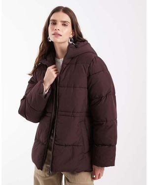 Noisy May Chaqueta Acolchada Con Capucha Y Cintura Ajustable En Chocolate-Marrón