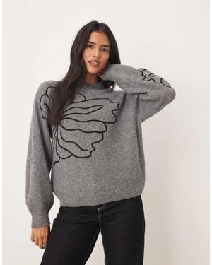 Jdy Floral Stitch Detail Jumper - Grey