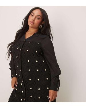 Never Fully Dressed Crochet Longline Shirt Dress - Black
