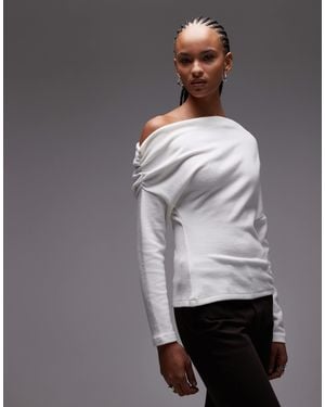 ASOS Supersoft Ruched Off Shoulder Long Sleeve Top - Gray
