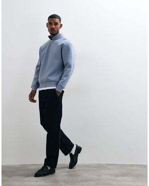 ASOS Sudadera Oversize Con Media Cremallera En Azul - Blanco