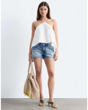 & Other Stories Pure Cotton Poplin Thin Halterneck Summer Top - Blue