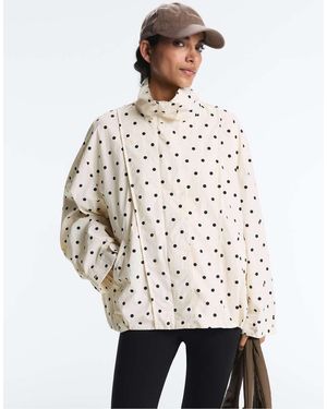 Oysho Long Waterrepellent Polka Dot Jacket - White
