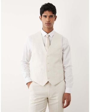 ASOS Chaleco De Traje De Corte Slim De Sarga Rica En Lino-Blanco