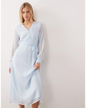 Vila Long Sleeve V-neck Midi Dress - White