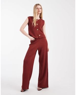 ONLY Rib Knit Wide Leg Trouser Co-ord - Red