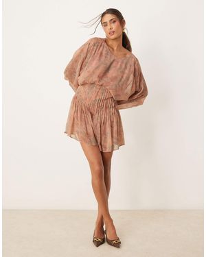 ASOS Cowl Back Pleated Bodice Playsuit - Natural