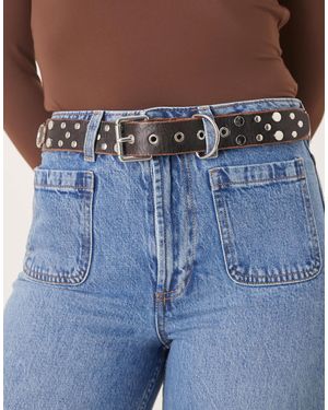 Mango Ceinture en cuir à anneaux - chocolat - Bleu
