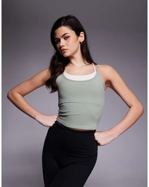 4505 Double Layer Strappy Tank With Removable Padding And Adjustable Straps - Gray