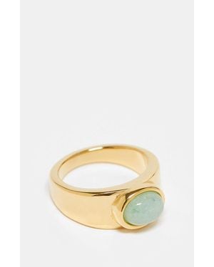 TOPSHOP Rylie Stainless Steel Ring With Green Stone - Metallic