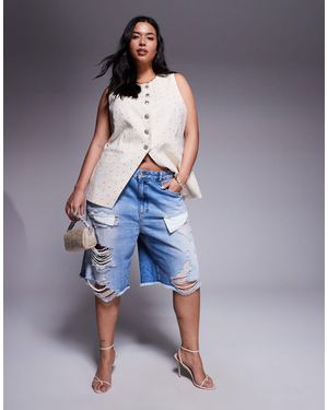ASOS Asos Design Curve Denim Ripped Bermuda Short - Blue