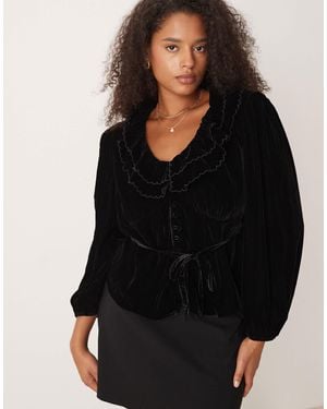 Nobody's Child Tommie Velvet Ruffle Blouse - Black