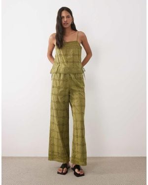 New Look Co-Ord Crochet Wide Leg Trousers - Green