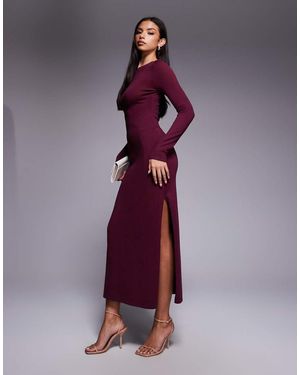 Kaiia Exclusive Knit Slash Neck Long Sleeve Maxi Dress - Purple
