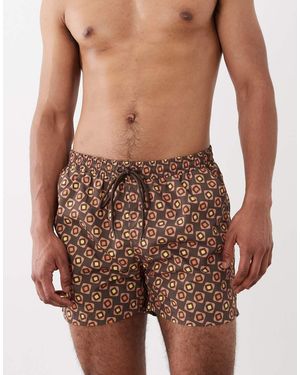 South Beach Pantaloncini Da Bagno Marroni E Arancioni Con Stampa Geometrica - Marrone