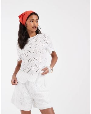 Pieces High Waist Broderie Shorts Co-ord - White