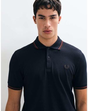 Fred Perry Polo De Doble Ribete En Con Ribetes Burdeos Y Marrones - Azul