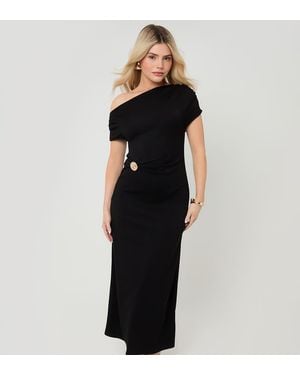 Threadbare Petite Off Shoulder Draped Jersey Maxi Dress - Black