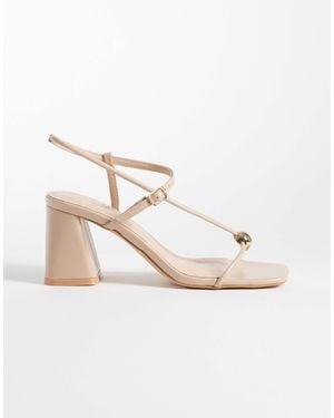 Glamorous Block Heel Sandals With Metal Detail - White