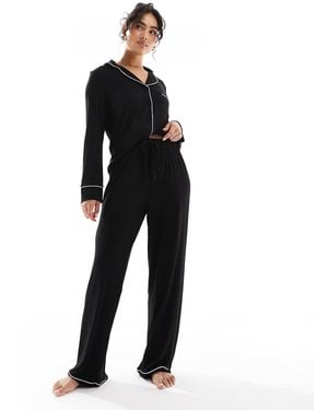 ASOS Pigiama Super Morbido Con Camicia A Maniche Lunghe E Pantaloni Nero Con Profili A Contrasto
