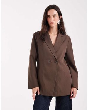 Pieces Oversized Double Breasted Blazer - Brown